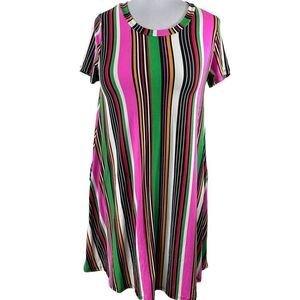 Paisley Raye Womens NWT SZ M Stretchy Soft Multicolor Striped Dress Short Sleeve